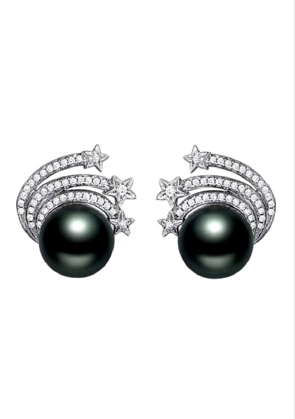 Siidisukk Star Black Pearl authentic freshwater pearl silver earrings