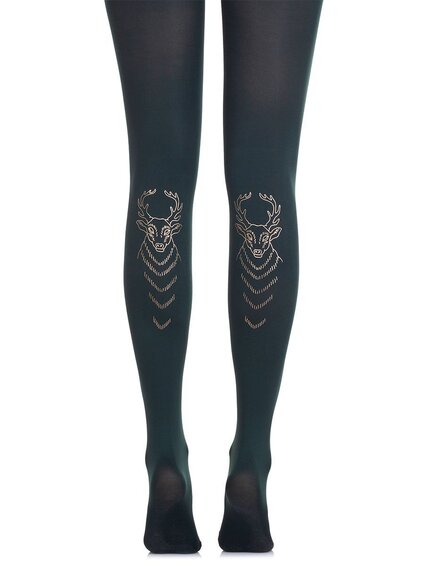 Zohara - Art on tights Close-Up Deer forestgreen 120 den tights