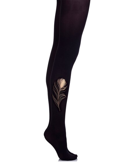 Zohara - Art on tights Peacock Feather luxury black tights (F619-BGT)