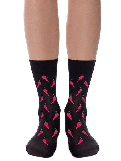 Zohara - Art on tights Red Chili black cotton socks SM689-BR